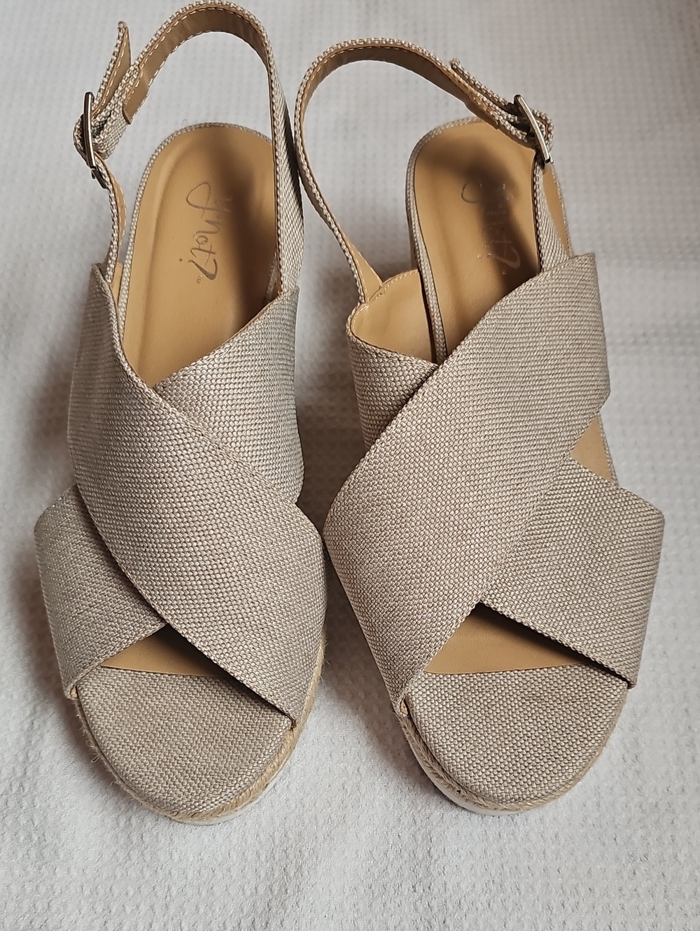 Womens Beige Slingback Espadrille Wedges